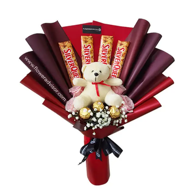 Sweet Chocolate Bouquet With Teddy Bear - Burst of Sunshine