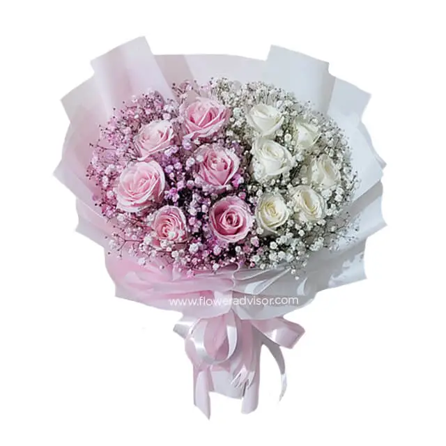 6 Pink Roses 6 White Roses Bouquet - Bling