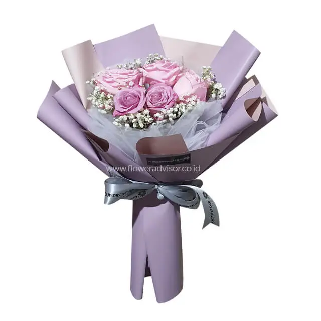 2 Purple Roses, 3 Pink Roses - Jeannette