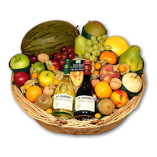 Fruit Basket with Cheese & Wine