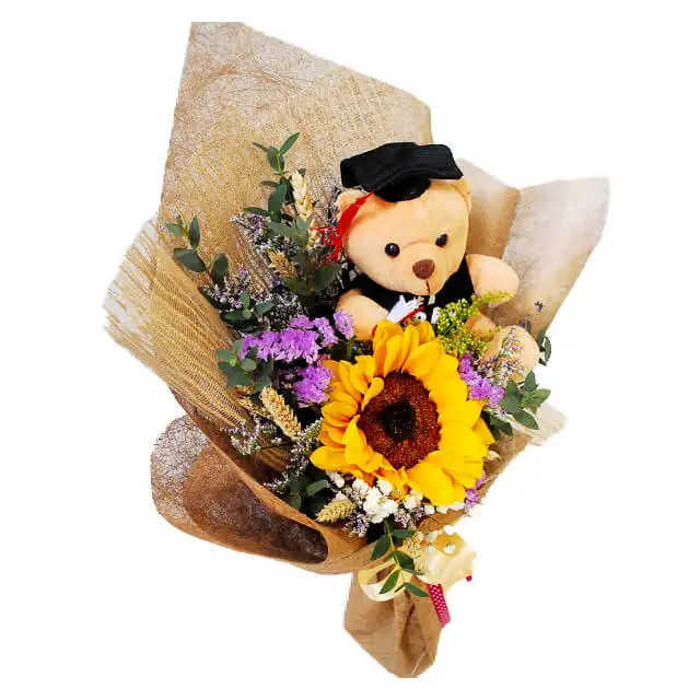 Sunflower Bouquet with Graduation Teddy Bear - Brilliant Glow