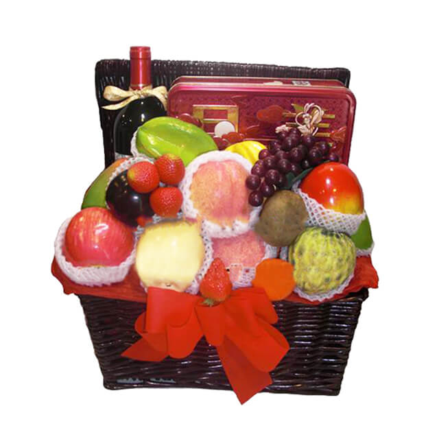 Mid-Autumn Harmony: Fruit, Mooncake & Wine Gift Basket - MAF 2024