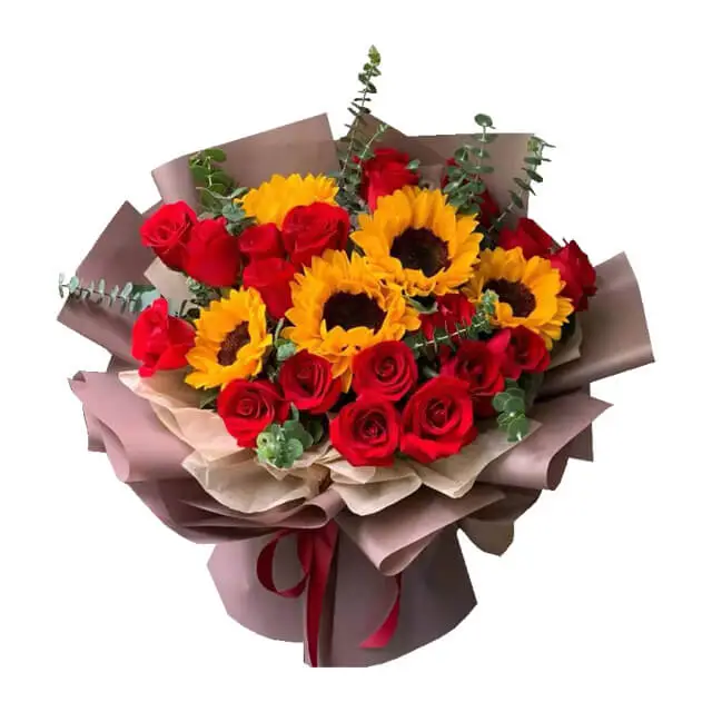 Mixed Red Roses and Sunflowers Bouquet - SunRose Picks