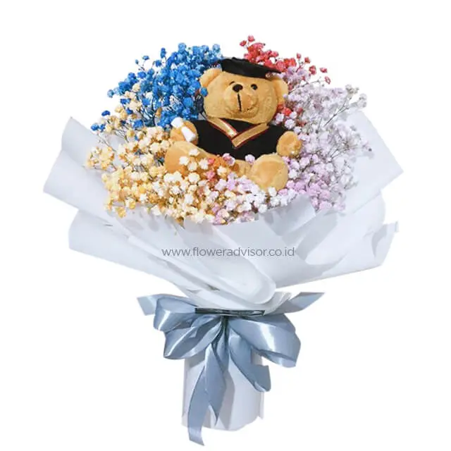 Rainbow Baby Breath Bouquet with Teddy Bear - High Score