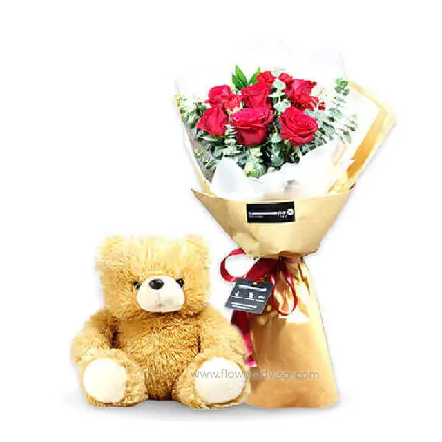 Red Rose Bouquet - You and Teddy