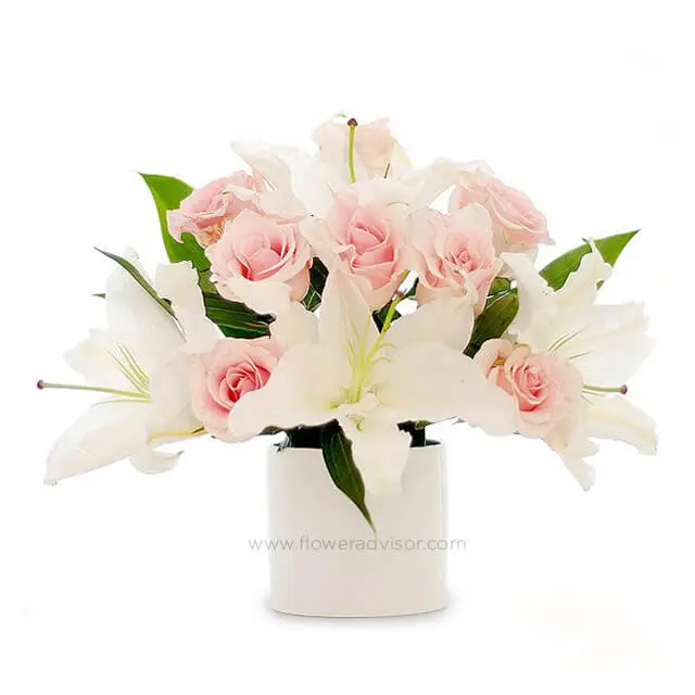 Pink Roses and Lilies Table Flowers - Faithful