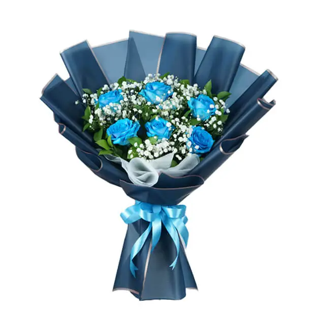6 Blue Rose Stems in a Stunning Bouquet