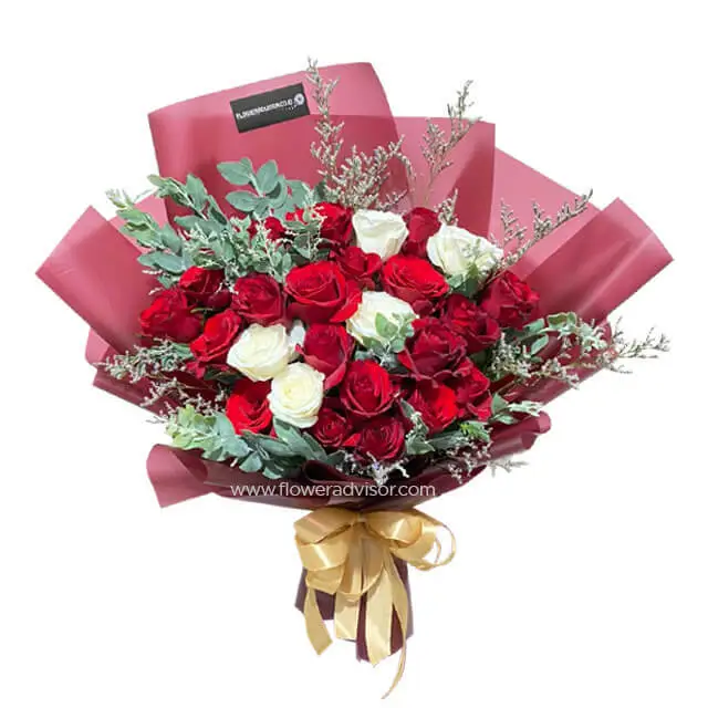 20 Red Roses and 5 White Roses Bouquet - Morning
