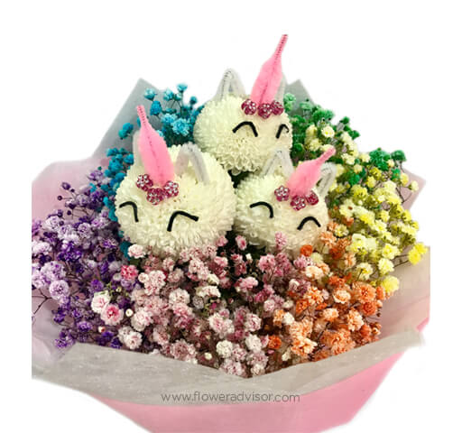 Rainbow Baby with Unicorn Blooms Bouquet