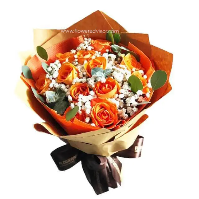 12 Orange Roses Bouquet - Charming