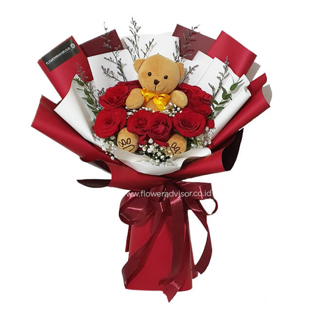 Love & Grace - Red Roses with Teddy Bear