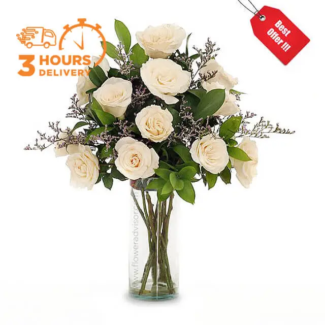 12 White Roses Bouquet - Open River