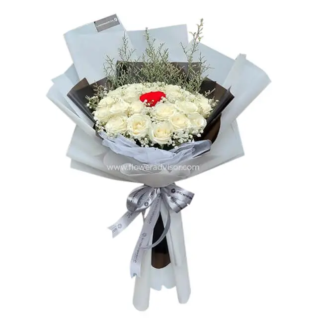 Wonderful White & Red Roses Bouquet