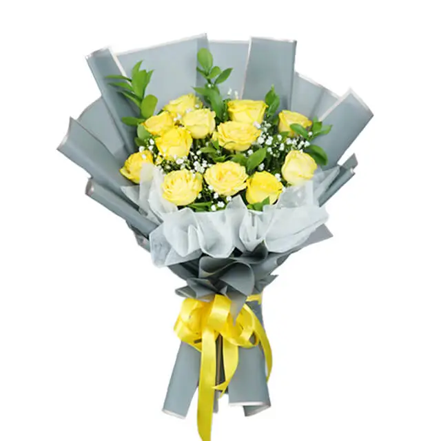 12 Yellow Roses Bouquet - Wonder Yellow Radiance Rose