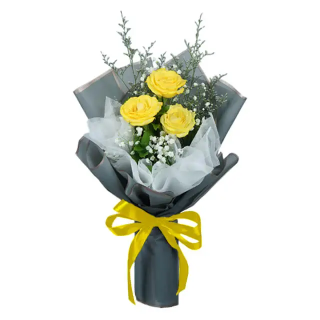 Three Stalks Yellow Rose Bouquet - Wonder Yellow Bliss Rose