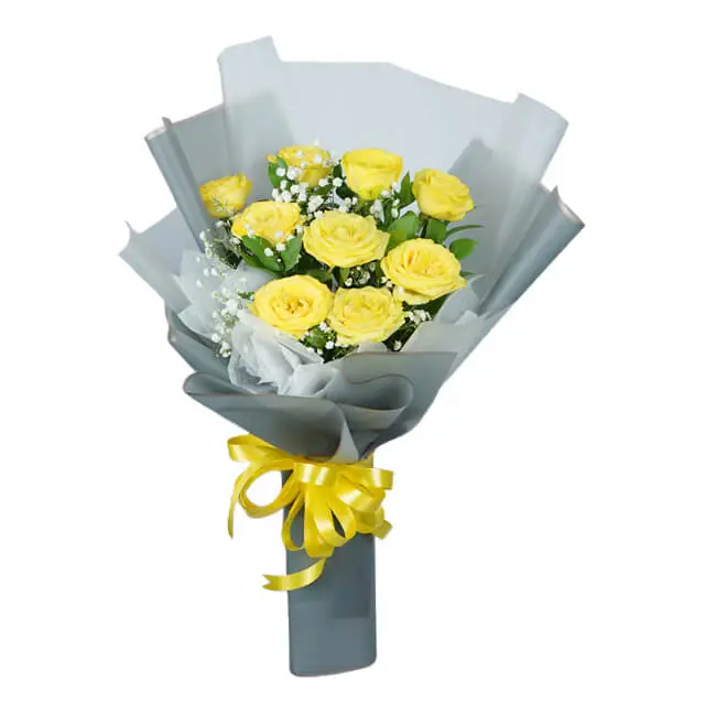 9 Yellow Roses Bouquet - Wonder Yellow Luster Rose