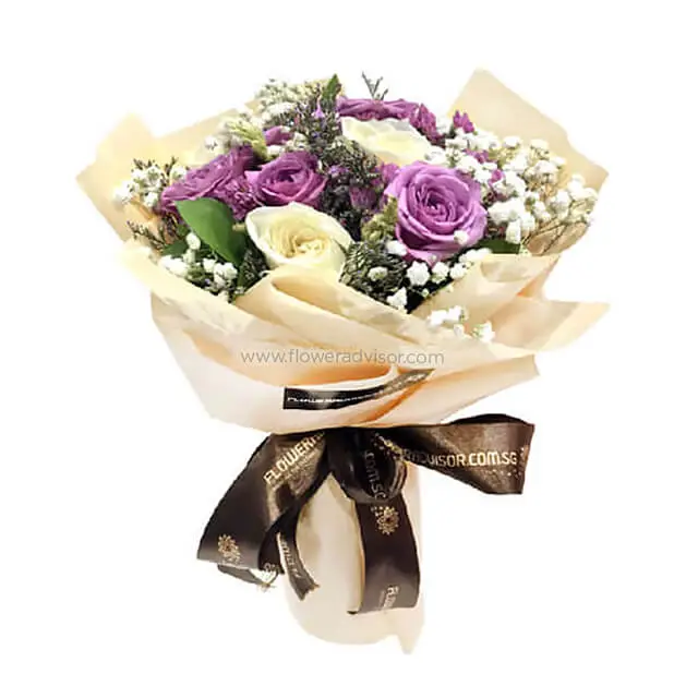 9 Purple and White Rose Bouquet