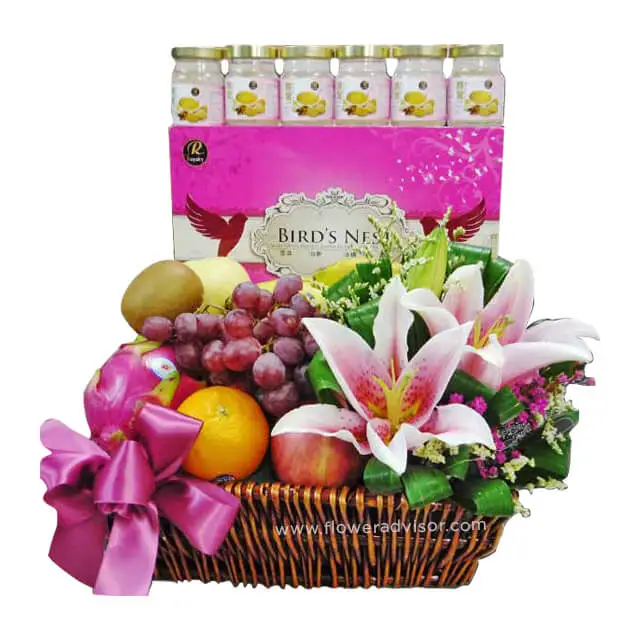 HALAL Flowers & Fruits Basket With 6 Bird’s Nest - Fruits Baskets