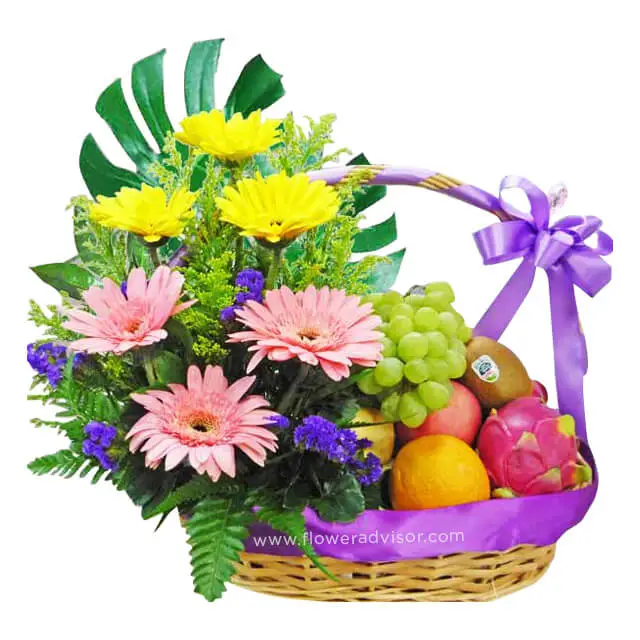 Mixed Gerberas and Fruits Arrangement - Fruits Baskets