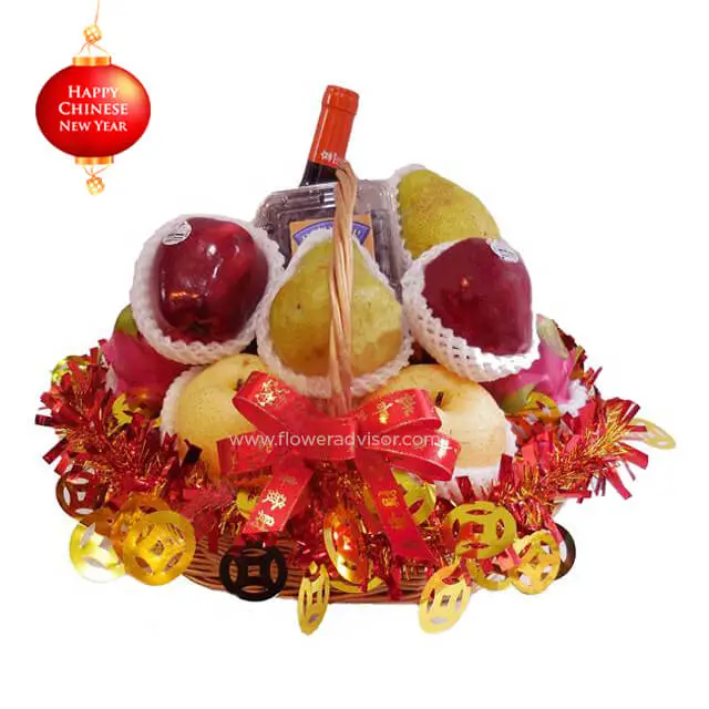 CNY 2021 - CNY Fruit Basket with Red Wine - Chinese New Year