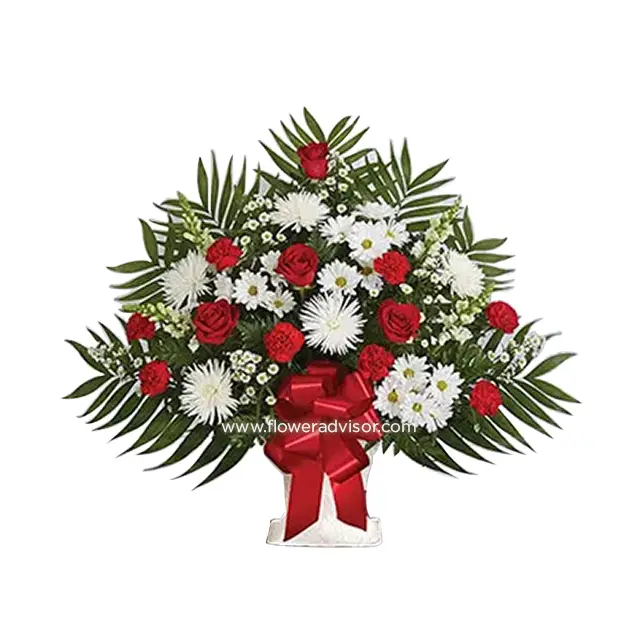 Red & White Sympathy Floor Basket - Condolence