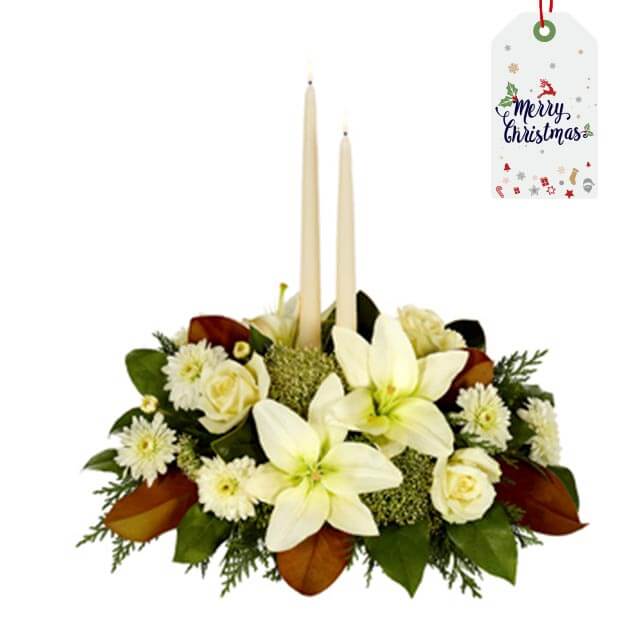 Xmas - White Lily Christmas Centerpiece - Christmas