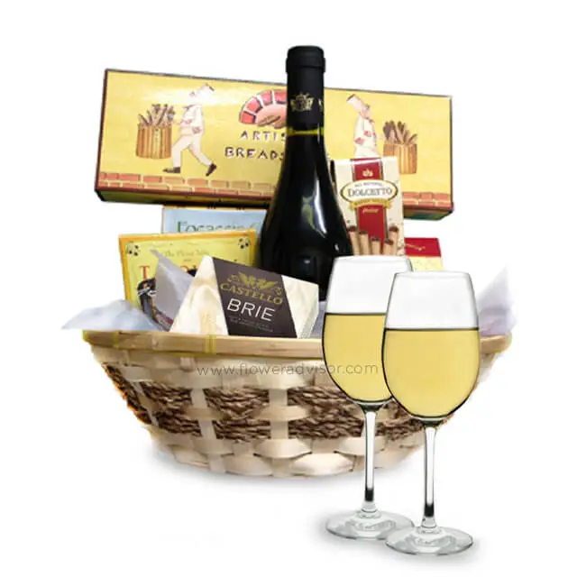The White Wine & Cheese Basket - Gourmet Hampers