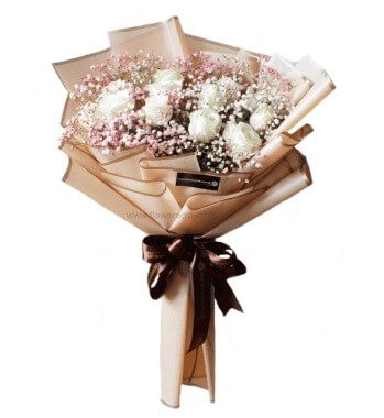 12 White Roses Bouquet - Pure Vanilla - Anniversary