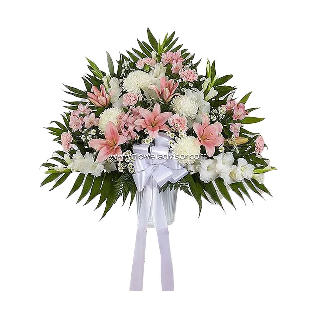 Pink & White Sympathy Standing Basket - Condolence