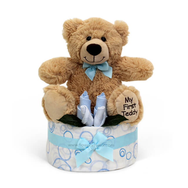 My First Teddy Nappy Cake – Boy - Baby Gifts