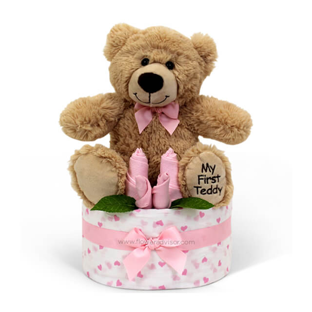 My First Teddy Nappy Cake – Girl - Baby Gifts