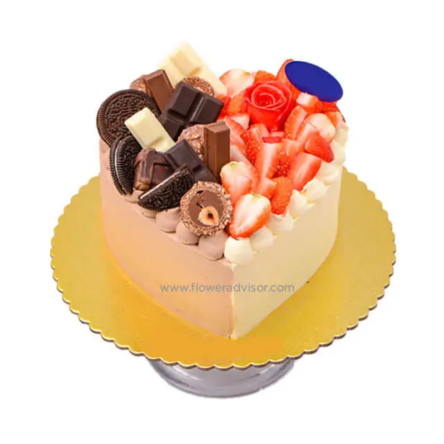Side By Side Choco-nilla Heart Cake - Birthday