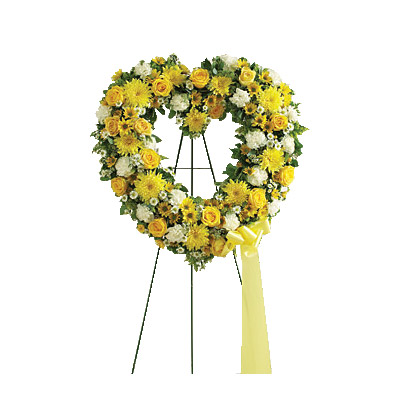 Yellow & White Standing Open Heart - Condolence