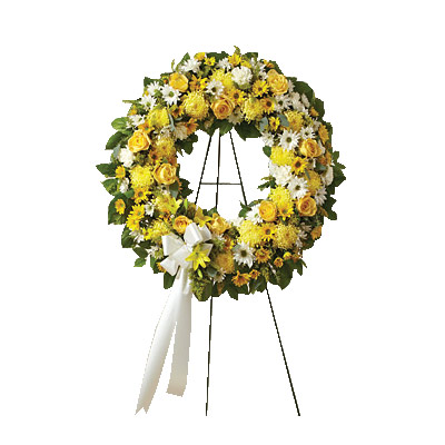 Yellow & White Standing Wreath - Condolence